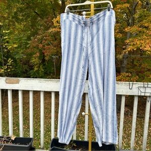 Westport women’s drawstring Light Blue Striped linen blended pants plus size 2X